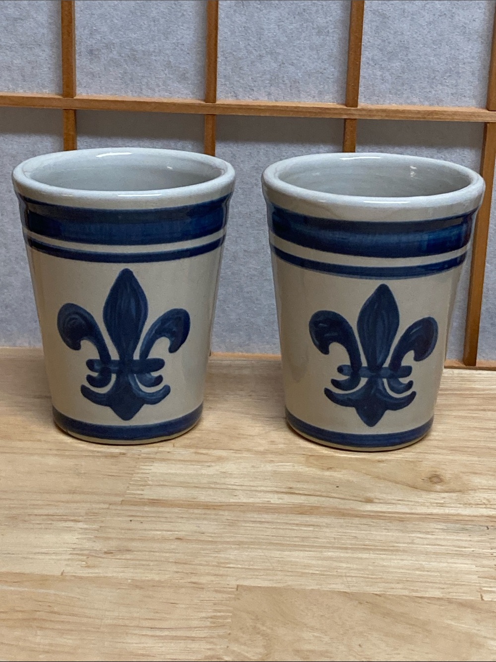 Mint Julep Cups Set of 2 Louisville Stoneware Blue Fleur de Lis Kentucky Pottery